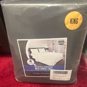 Brand new unopened .. Grey king bed sheet set.. 4 piece
